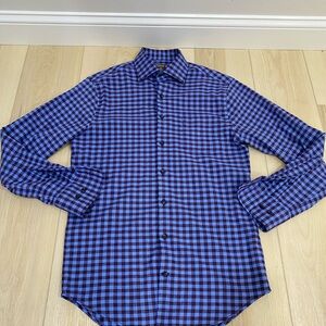 PETER MILLAR CROWN SPORT BUTTON UP SHIRT MENS SMALL PLAID BLUE RED